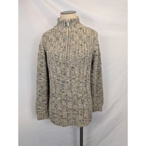 Liz Claiborne Sweater Womens XL Beige‎ Grey Marled Knit 1/4 Zip Mock Neck Tweed